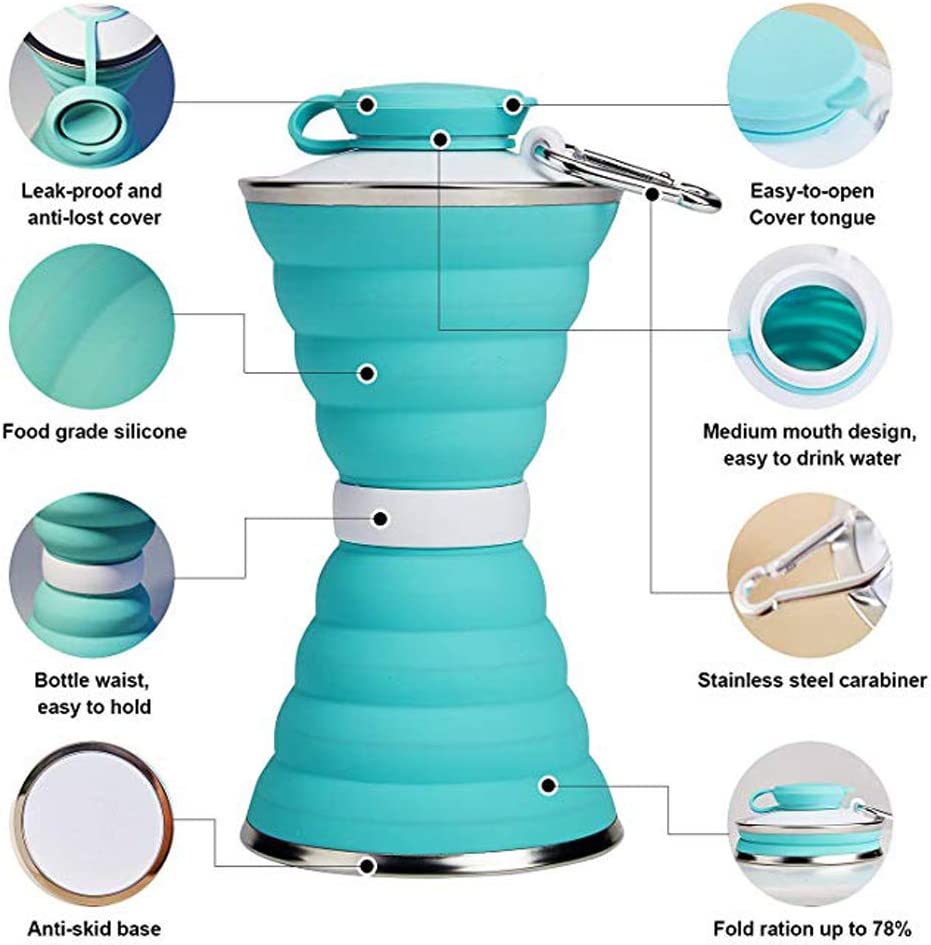 Foldable Silicone Travel Water Bottle – 500ML BPA-Free Collapsible Cup