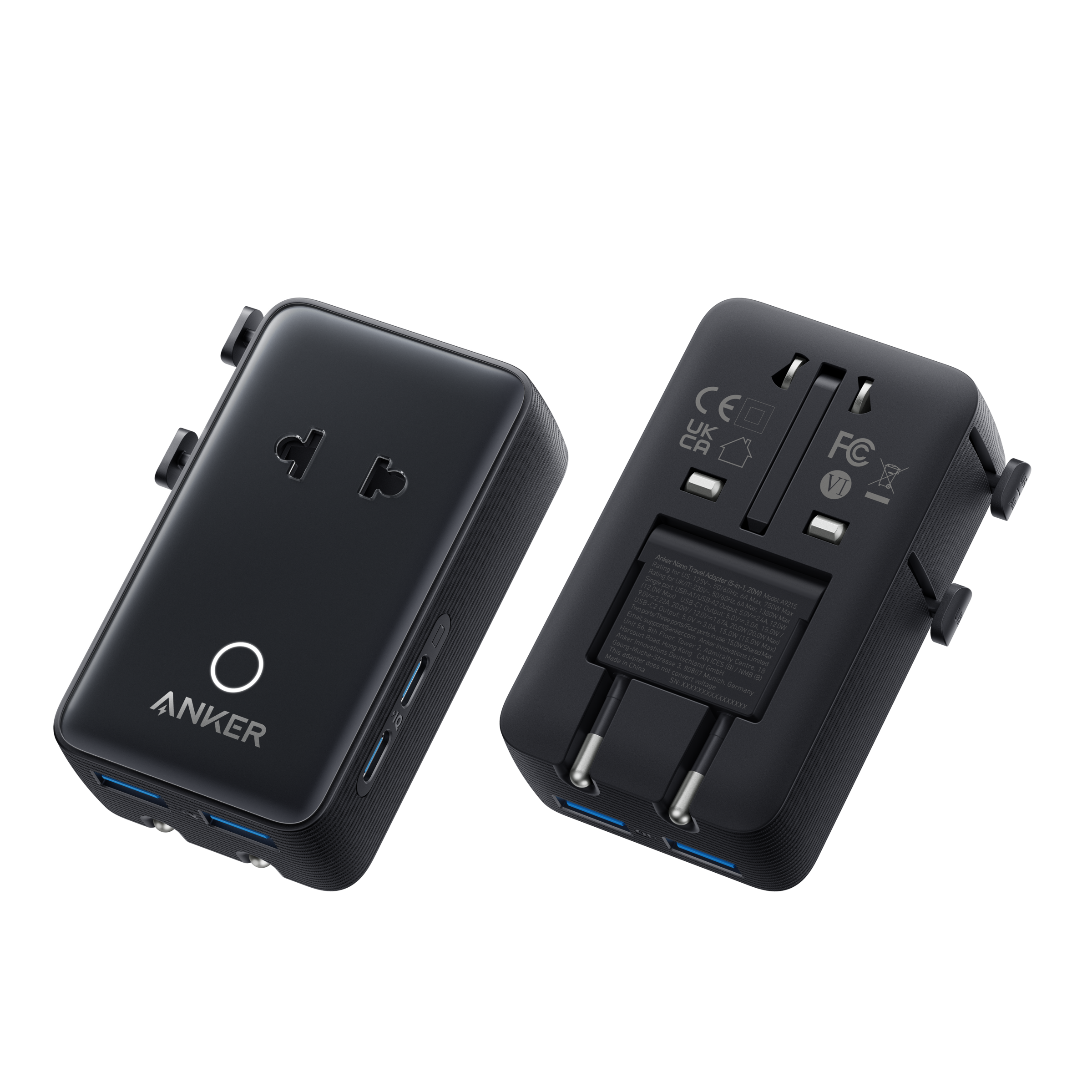 Anker Nano Travel Adapter – 5-in-1, 20W Fast Charging, Universal Plug
