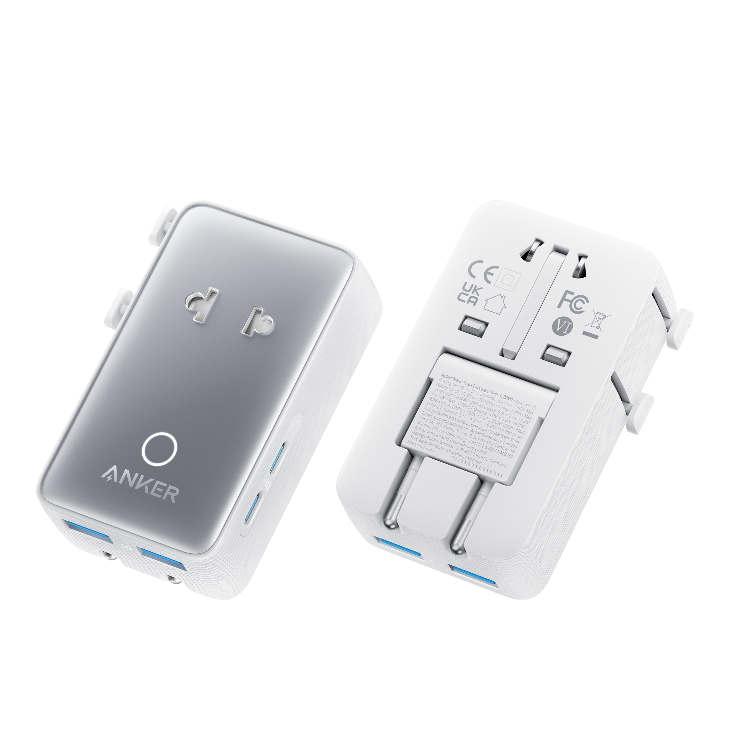 Anker Nano Travel Adapter – 5-in-1, 20W Fast Charging, Universal Plug